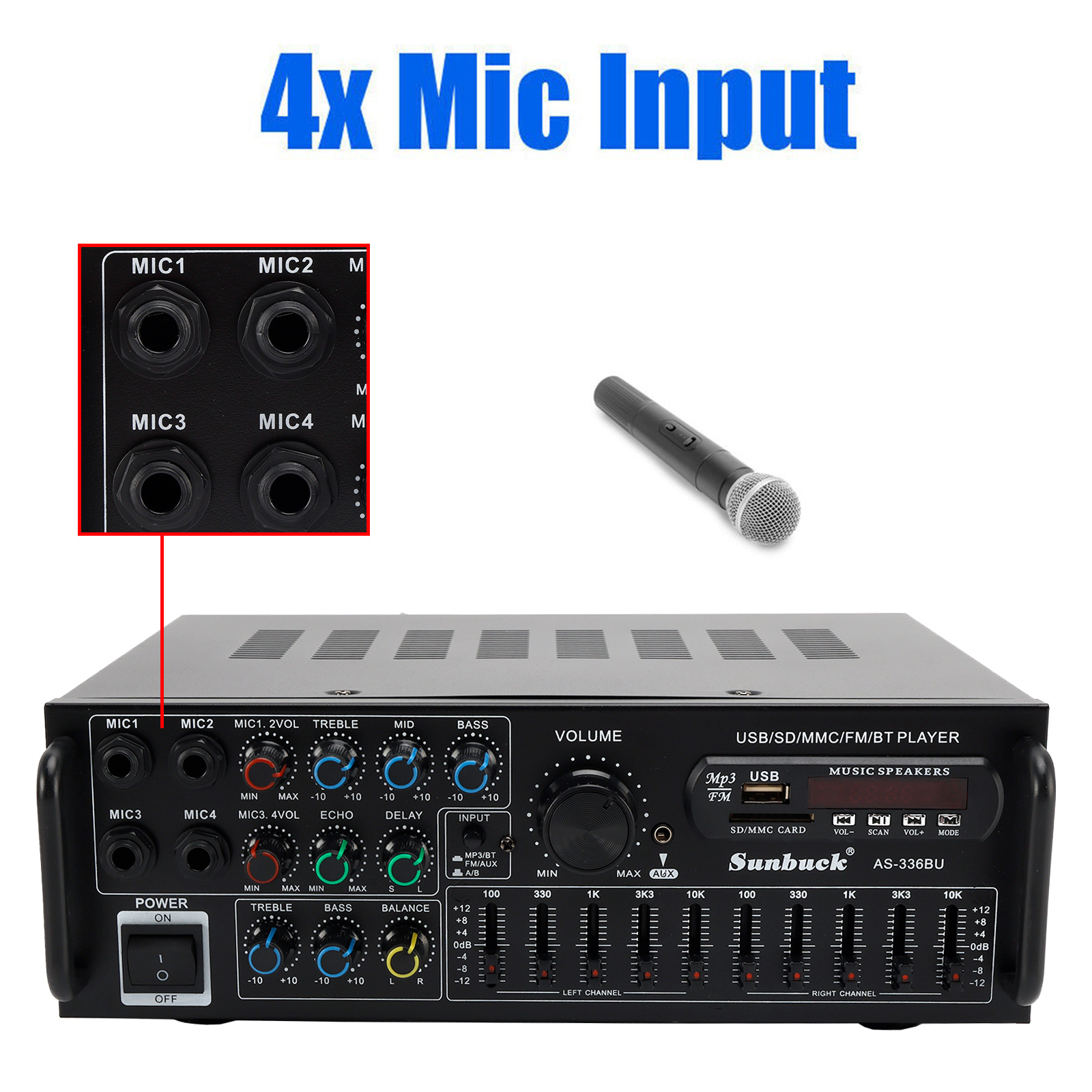 SUNBUCK 326BT Hifi Receiver (2Kanäle, 1200 Wattpro Kanal, Schwarz