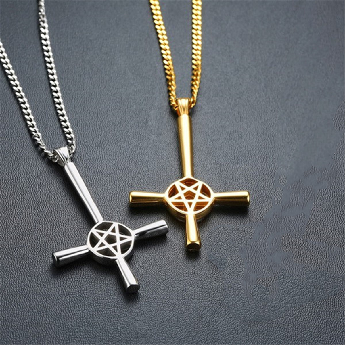 Inverted Cross Pentacle Pentagram Star Pendant Men