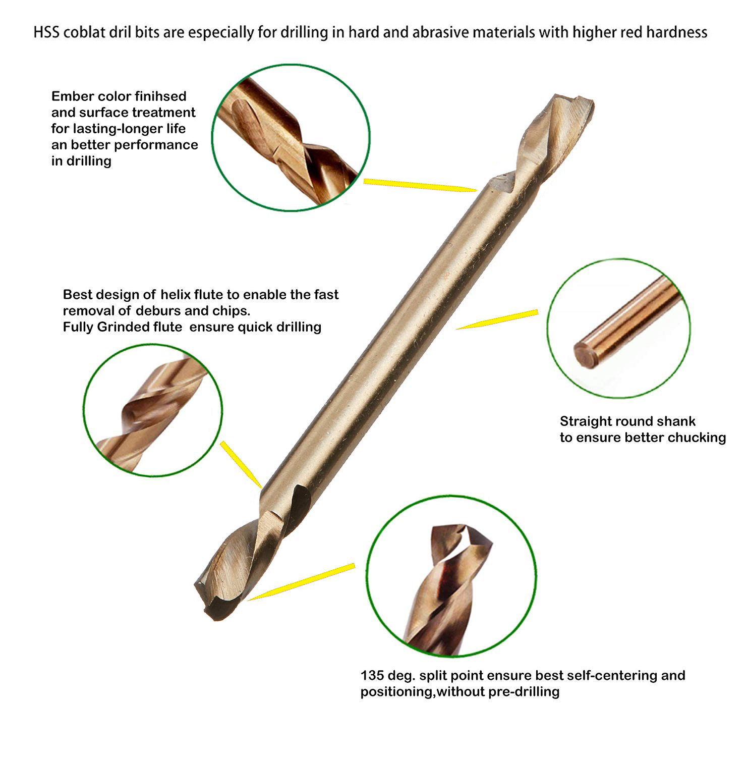 10Pc Double End High Speed Steel HSS M35 Cobalt Stub Twist Drill Bits 3 ...