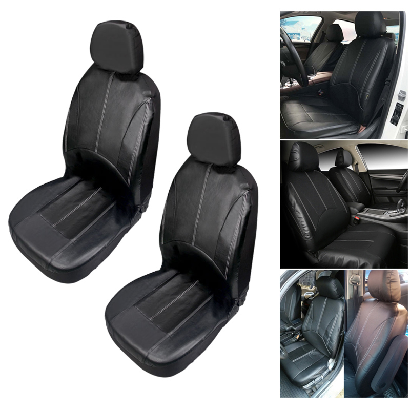 2pcs Car Pu Leather Front Seat Cover Headrest Cushion Protector