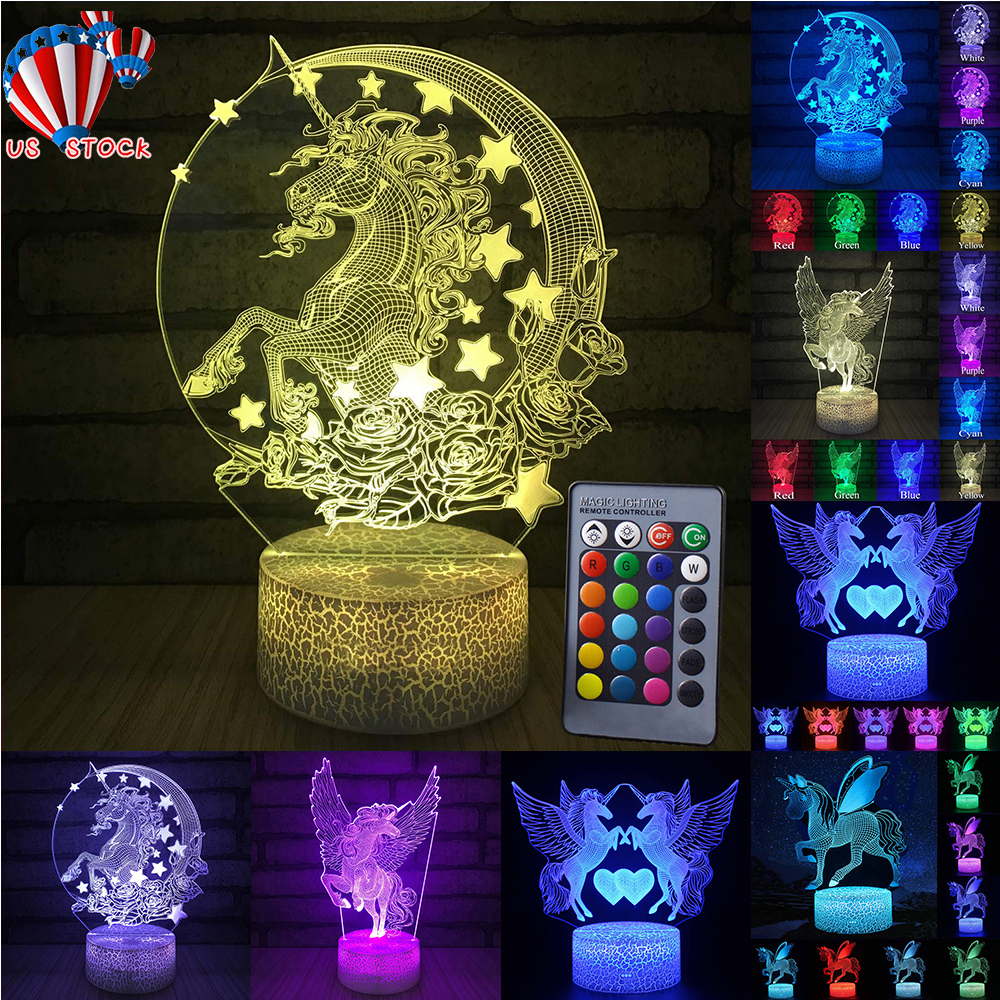 3D Dinosaur Unicorn LED Night Light 7 Colors Table Desk Lamp Kids Chrildren Gift