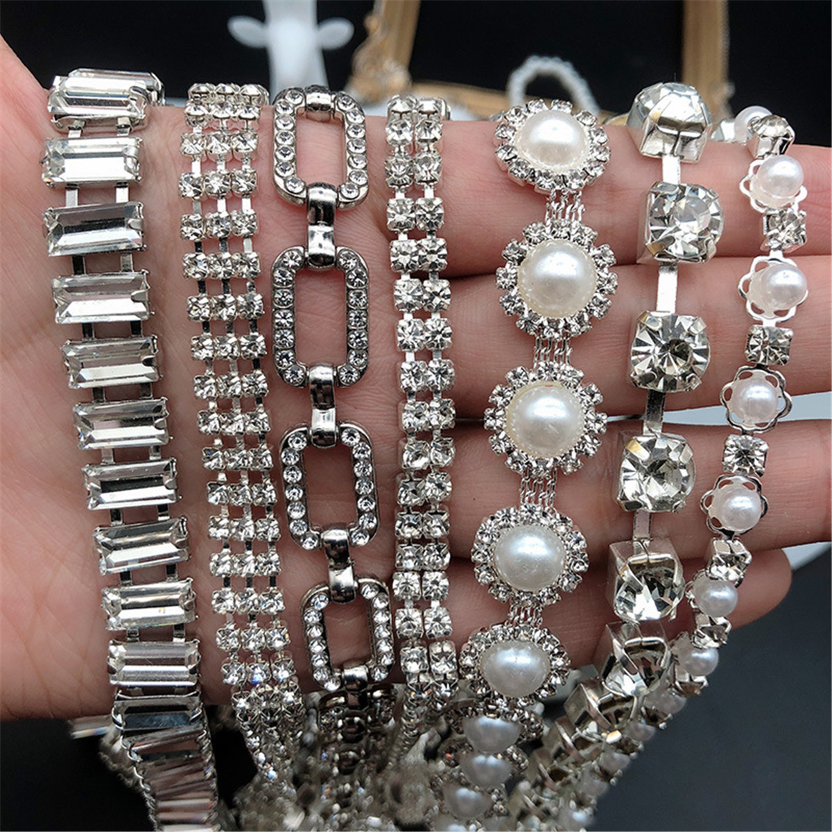 1 Yard Rhinestone Chain Faux Pearl Beads Crystal Chain Sew - Temu