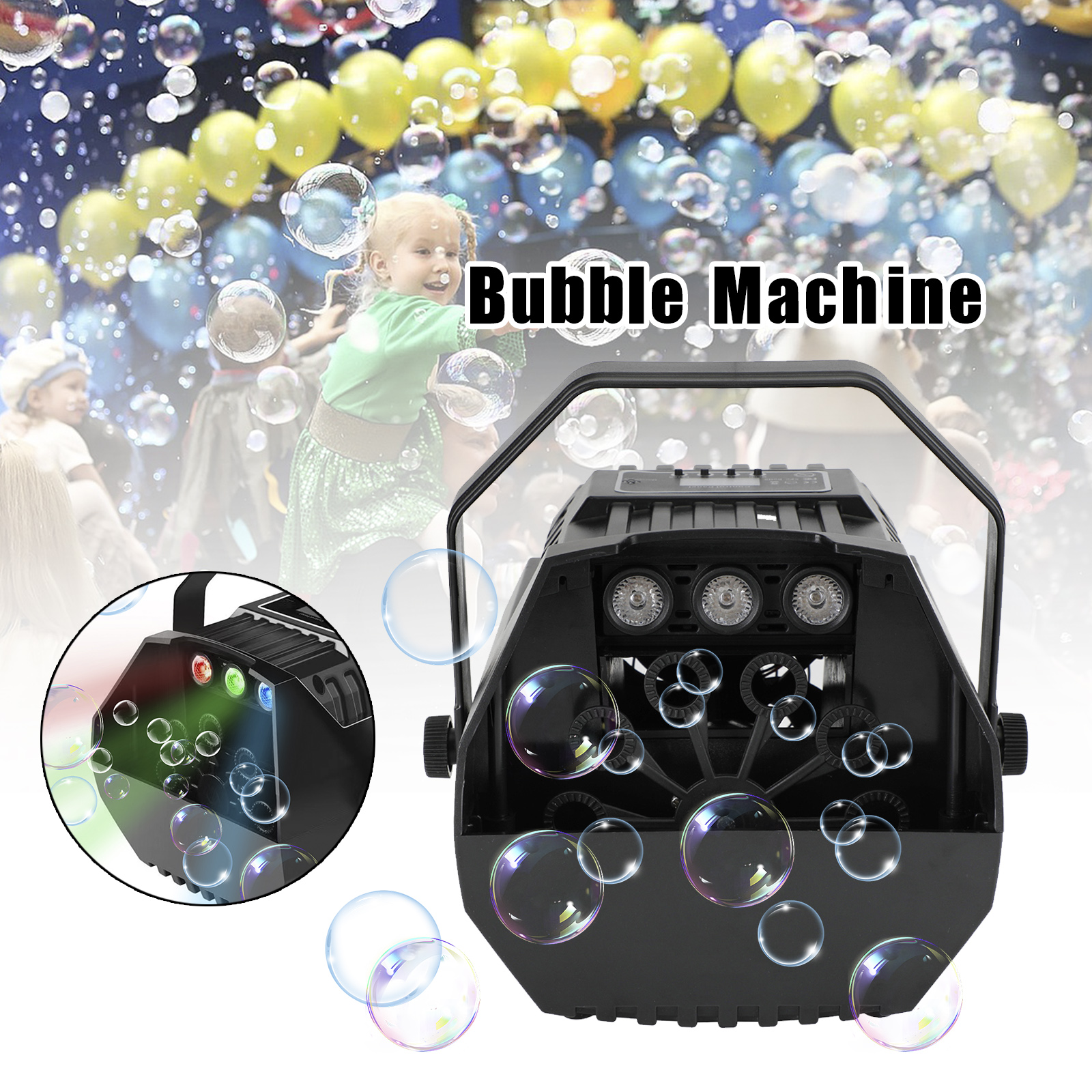 RGB LED Bubble Machine with Remote Automatic Stage Effect Party Light for Kids Birthday Wedding