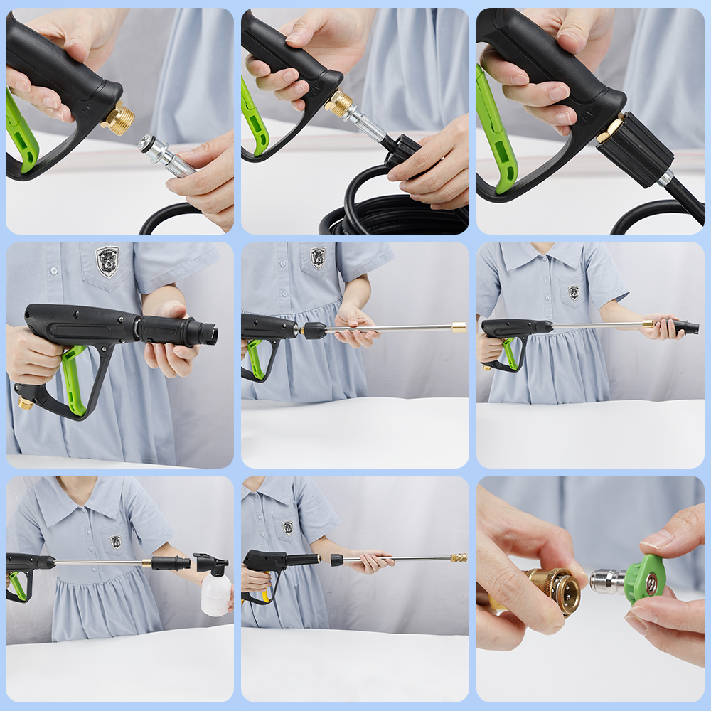 Pressure Washer in Action Cleaning Car and Patio