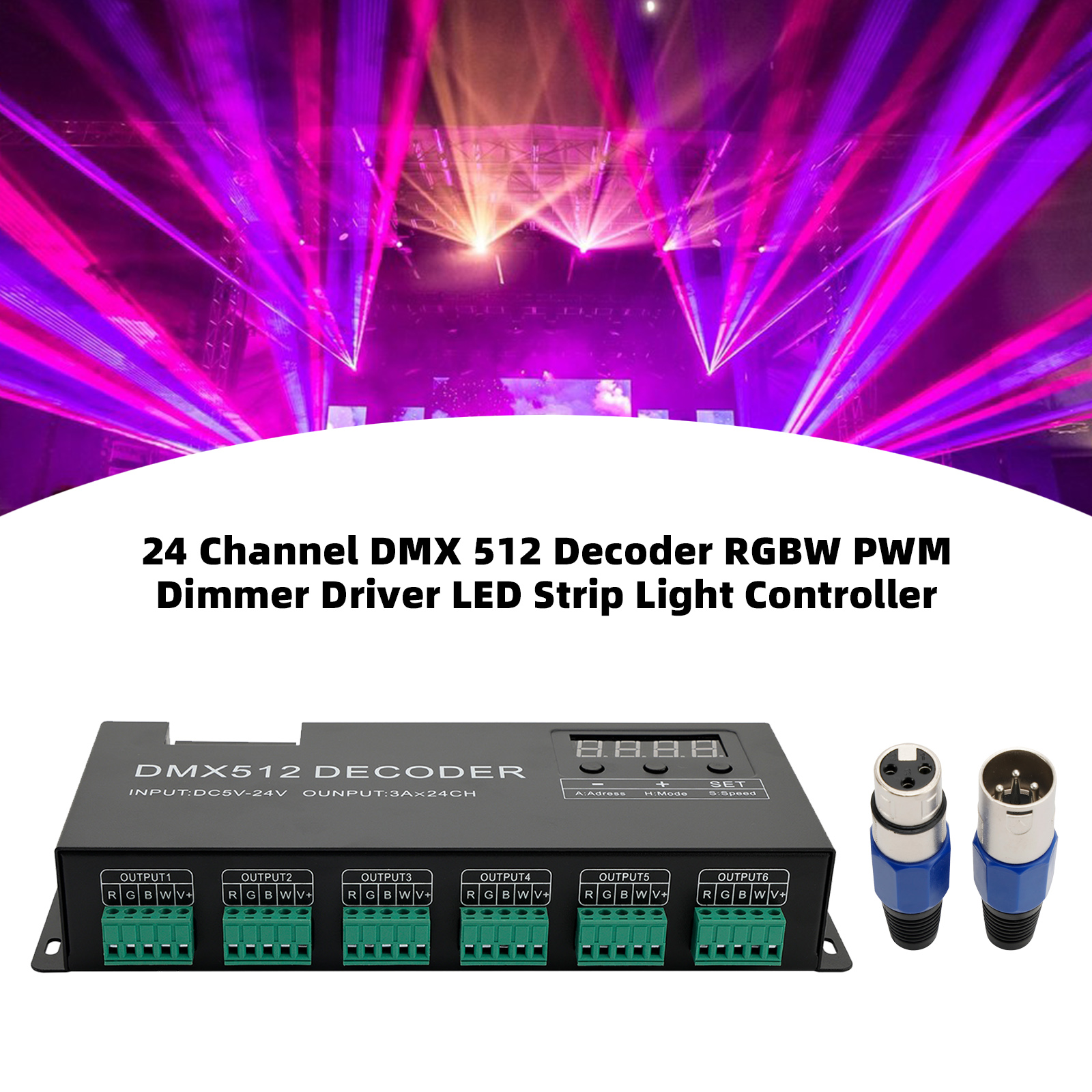 24 Channel DMX 512 Decoder RGBW PWM Dimmer Driver LED Strip Light Controller for Stage Lighting