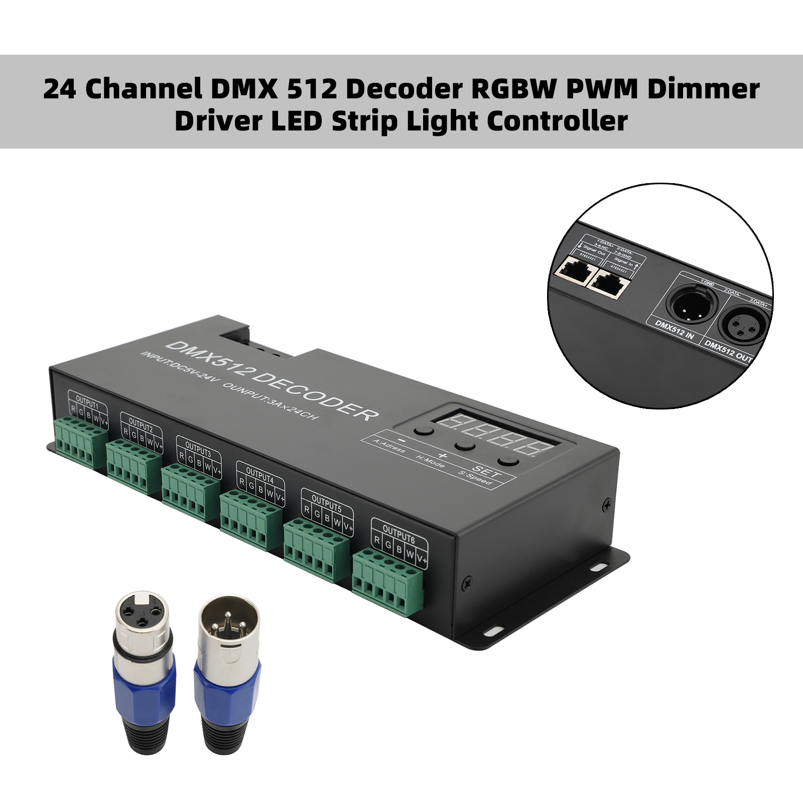24 Channel DMX Decoder Package with XLR Connectors and Manual