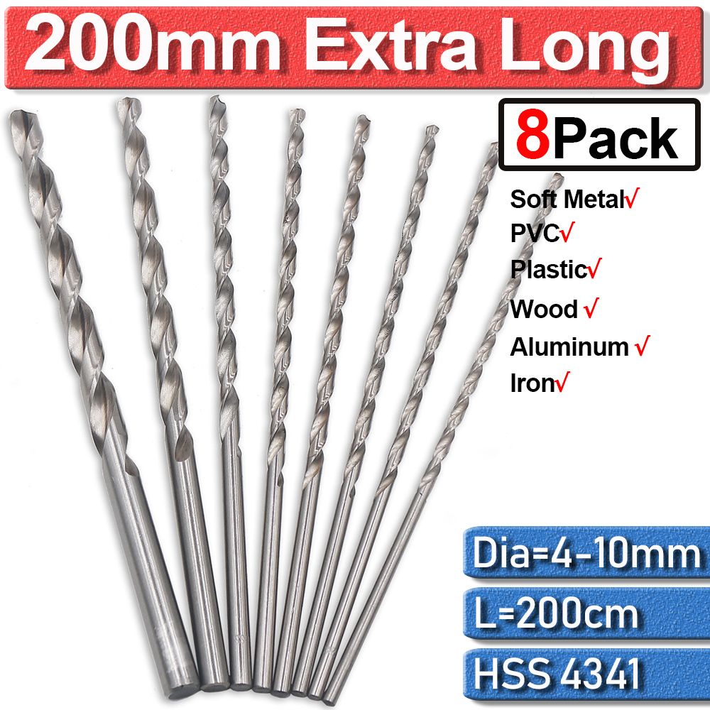 7pc X Long Wood Drill Bit Set 4mm 5mm 6mm 7mm 8mm 10mm 12mm X 300mm