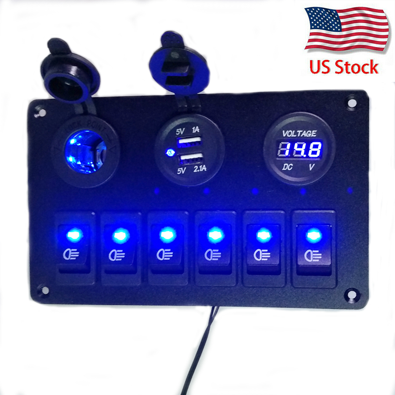 2 PACK Switch Control Panel LED 12V 24V 6 Gang Waterproof Car Boat Truck EQ