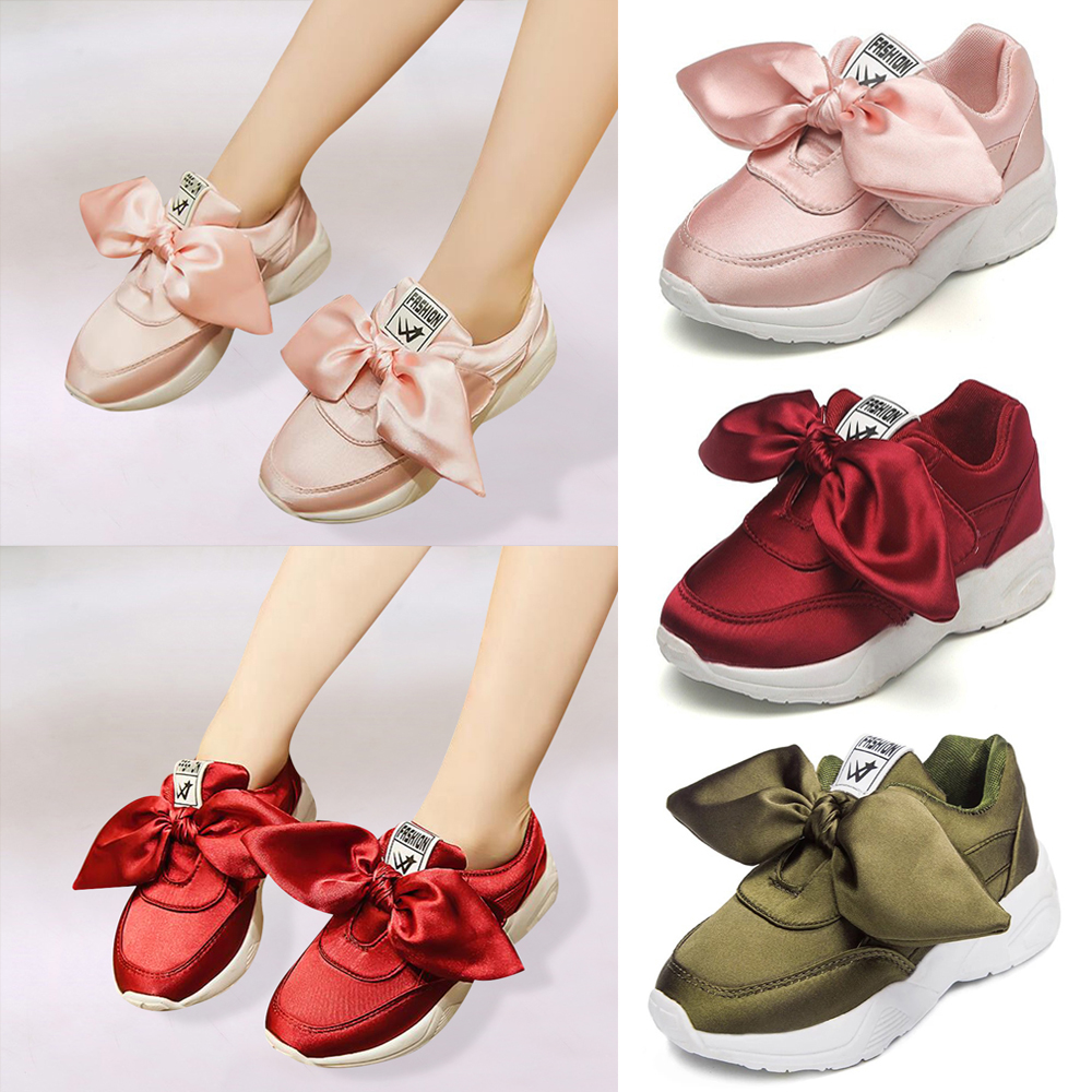 Znu Children Kids Sneakers Girls Silk Bowknot Lovely Fashion Casual Sports Shoes