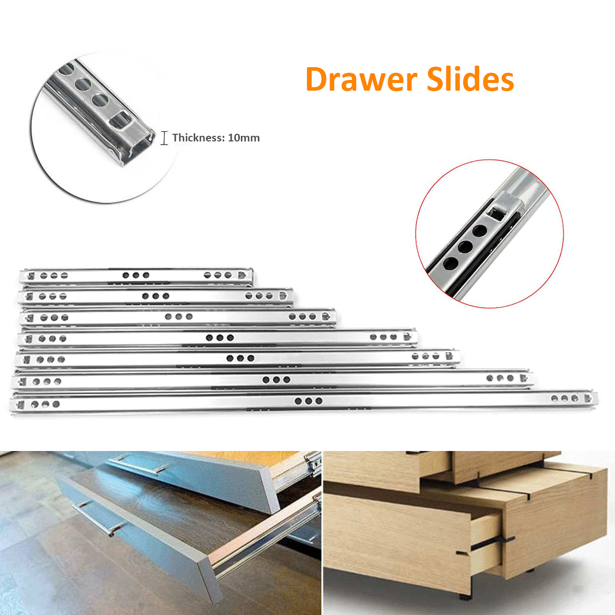 1 Pair Ball Bearing Drawer Runners Groove Slides H 17mm L 342mm