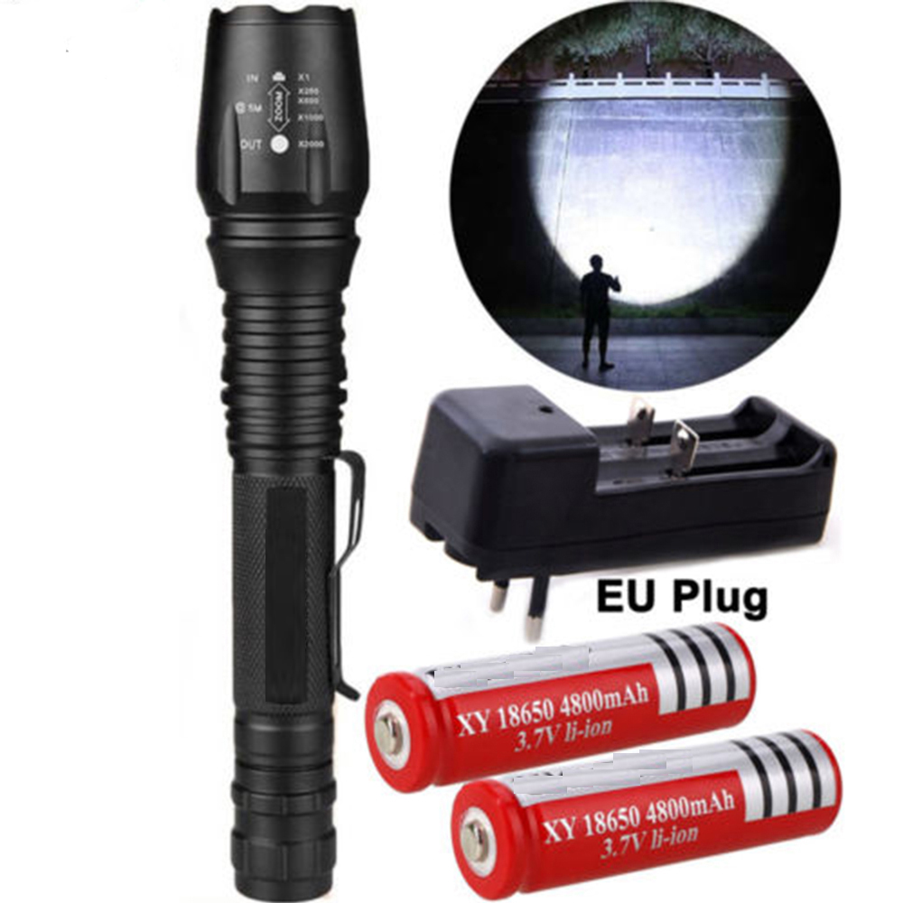 New 100000LM CREE T6 LED Flashlight Rechargeable Zoom Torch 18650