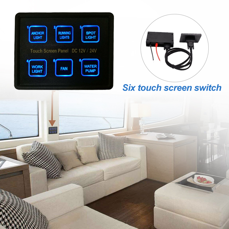 12V/24V 6 Gang LED Touch Screen Panel Switch Control Box Car Boat
