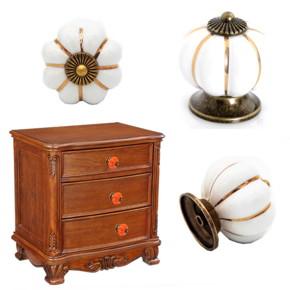 8x 40mm Keramik Kürbis Tür Schrank Möbelgriffe Griff Möbelknöpfe Ersatz