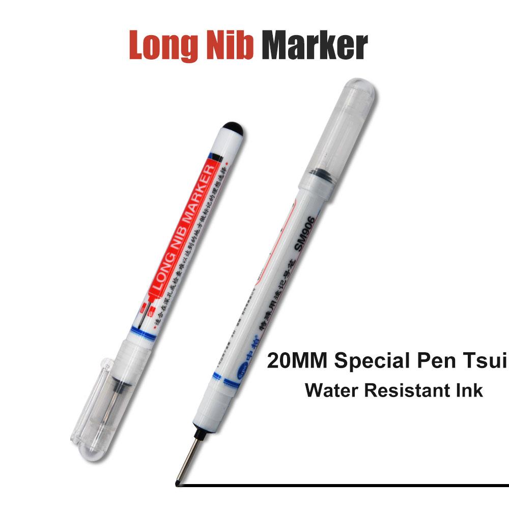 3Pcs/Set Deep Hole Marker Pen 20mm Long Nib Marker Pen Waterproof Long Head Marker Pencil for Woodworking Carpenters Decor,Black/Blue/Red 
