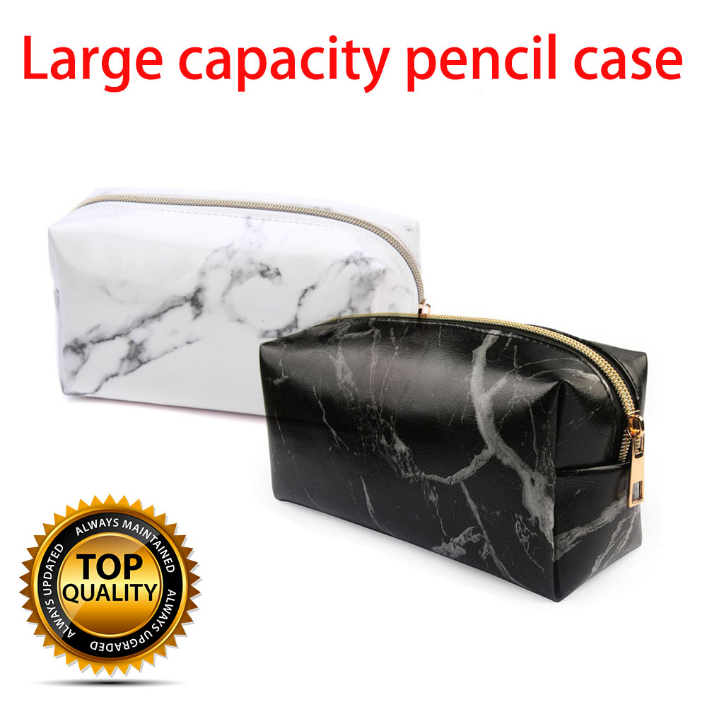 Large Cute Zipper School Pencil Case Pen Box Bags Marble Makeup Storage Tool