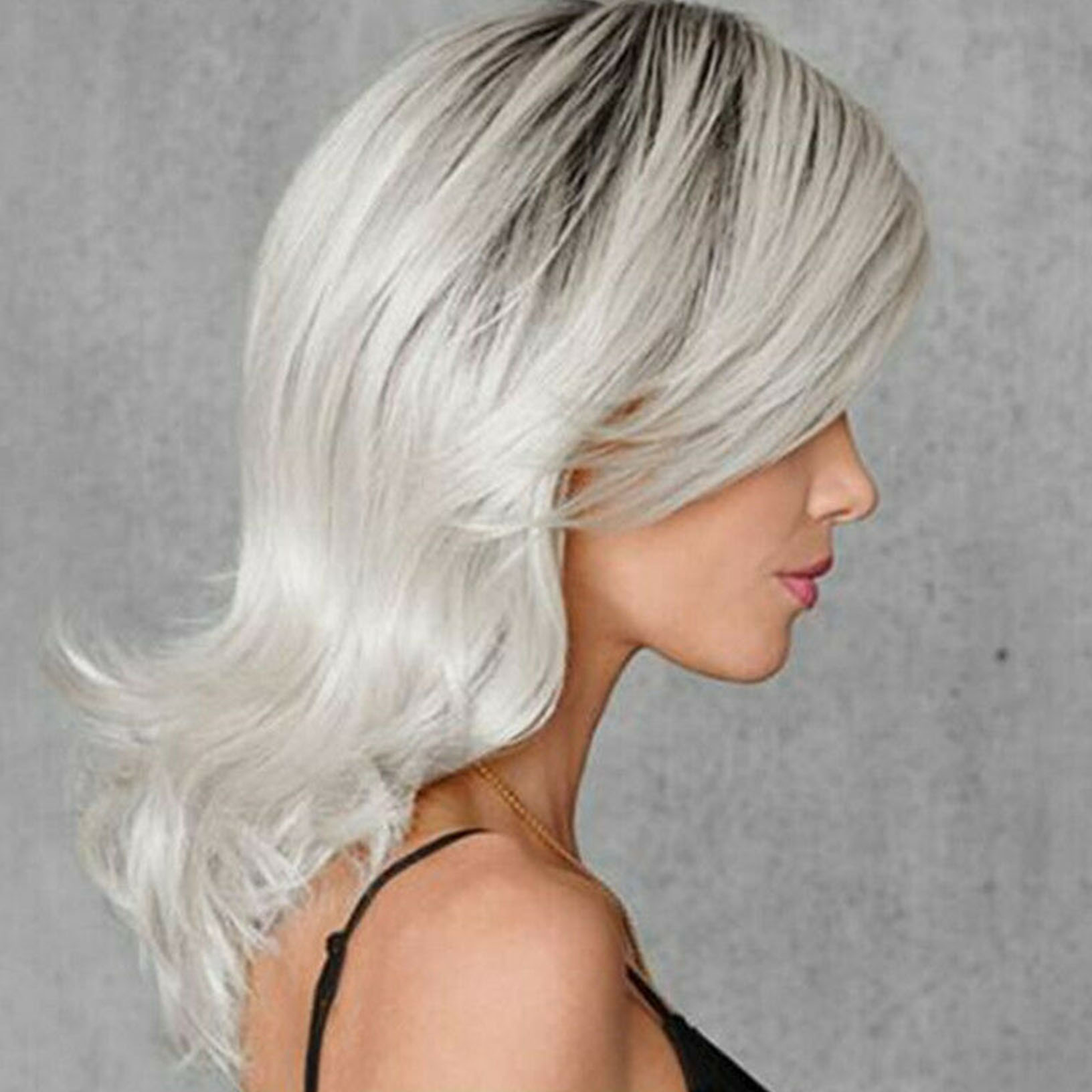 Ash Gray to Silver White Ombre Wavy Curly Blonde Wig
