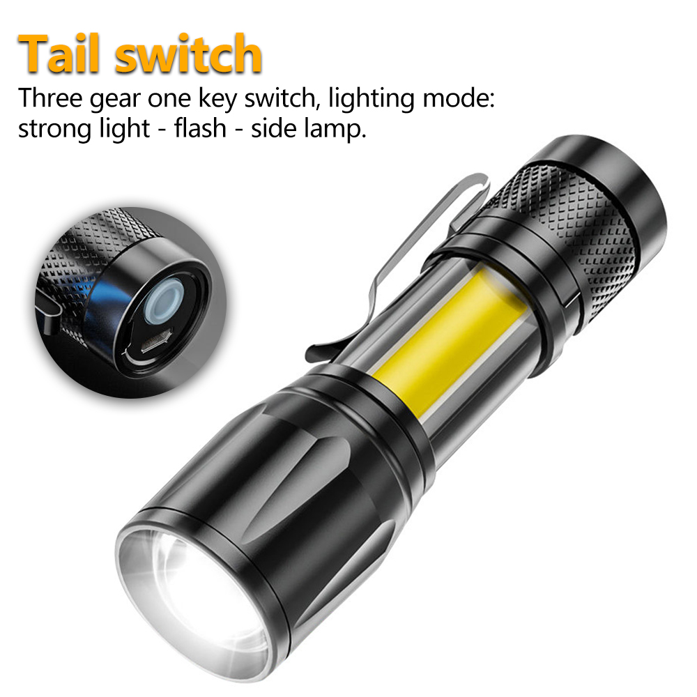 1/2pcs Mini USB Rechargeable, LED Flashlight With Built-in Battery, Small  Portable Home Zoomable Pocket Torch Lamp With Clip, Outdoor Camping Fishing