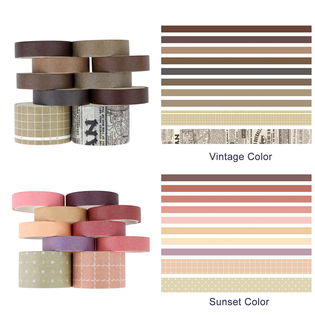 Rainbow Washi Tape Set of 20 Decorative Craft Tape for Scrapbooks Planners Colored Washi Masking Tape 10 Colors
