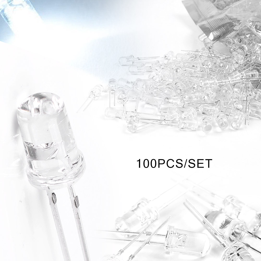 100pcs 10mm White LED Lights – Ultra Bright 30000MCD, Superbright Round DC Lamps