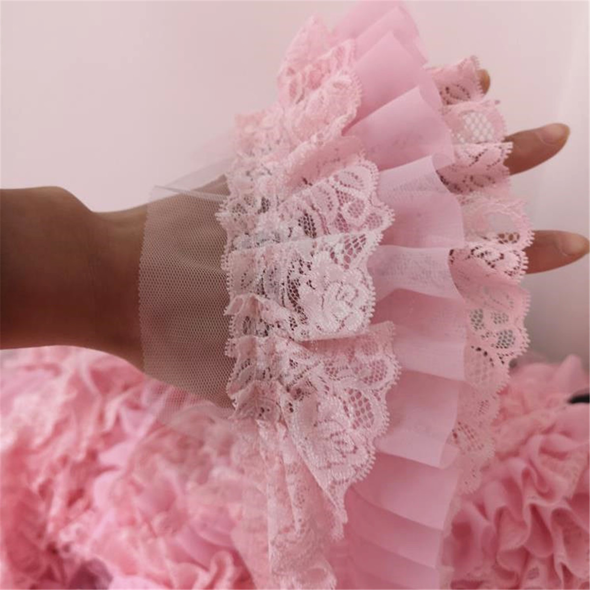50cm Pink Chiffon Ruffle Lace Trim 3 Layer Pleated Ribbon Sewing 394 Width 885085902773 Ebay 0491