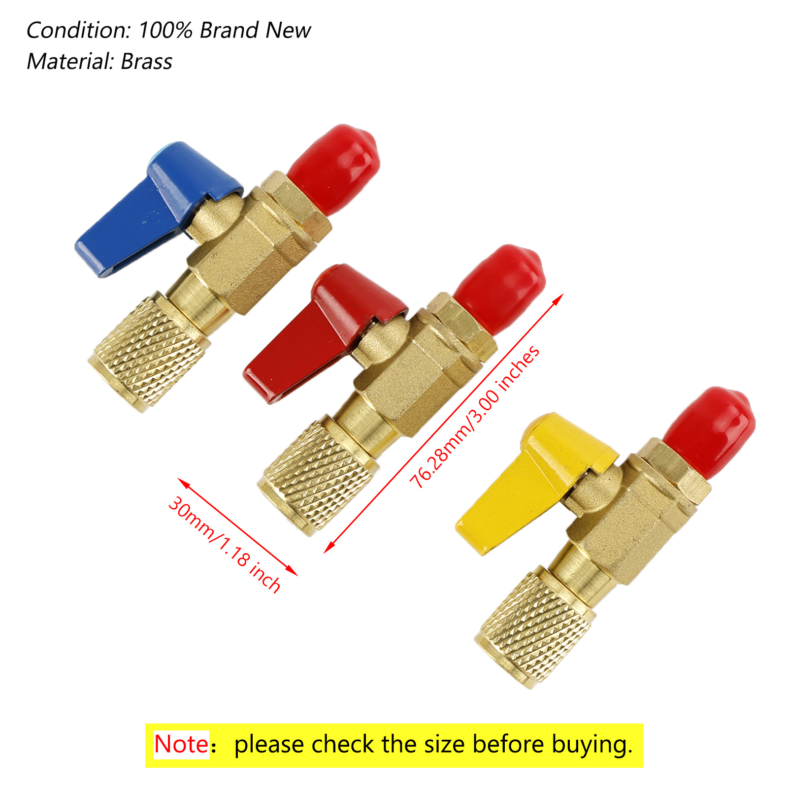 3pc HVAC A/C Straight ShutOff Ball Valve Adapter For R134a R22 R12