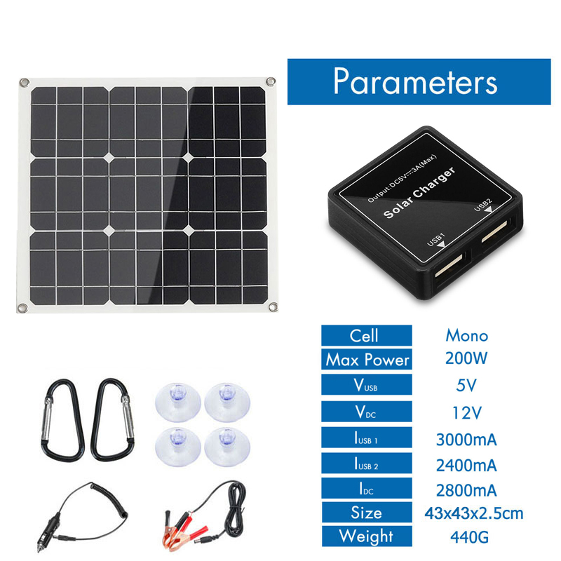 200W 12V Mono Flexible Solar Panel W//10A Controller For Car Phone Charge Panel