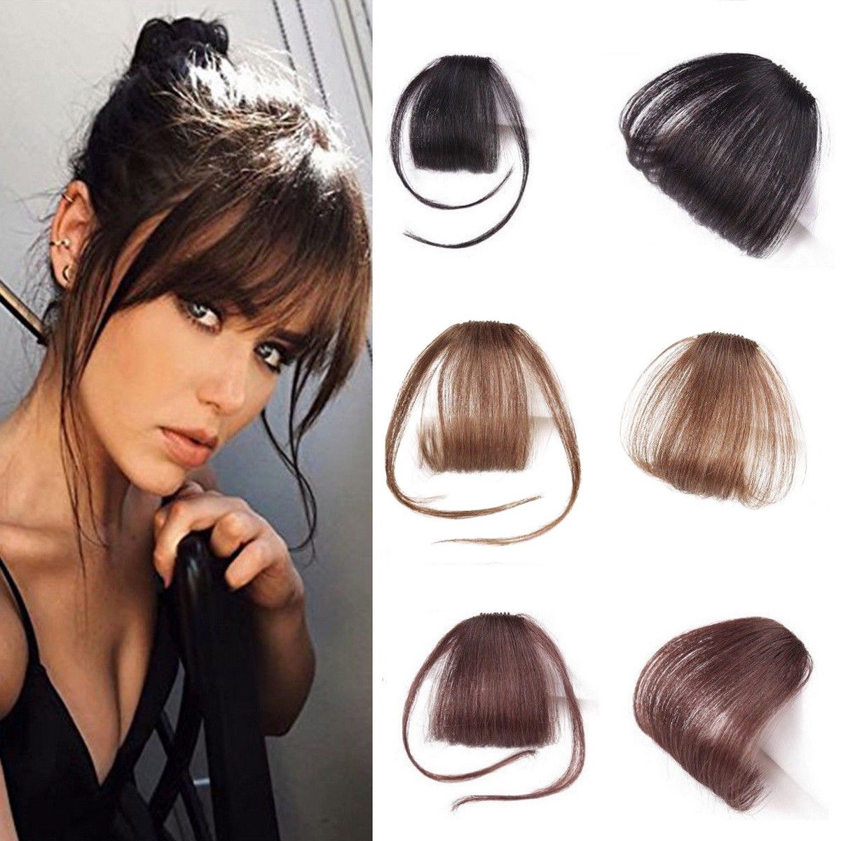 Details About Fashion Long Side Bang Clip In On Fringe Hair Extensions Front Neat Bangs
