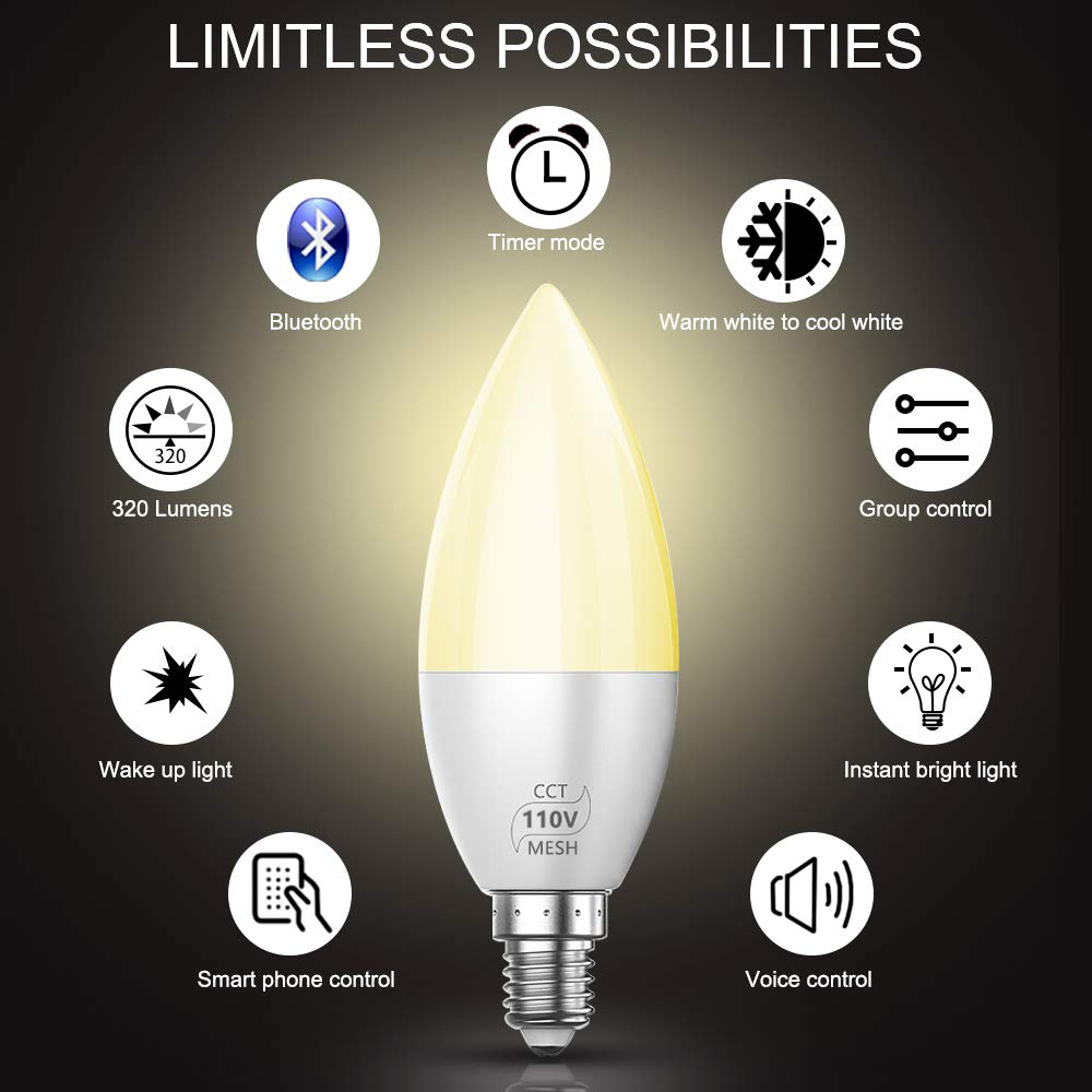 E12 E14 Bluetooth Smart LED Chandelier Candle Light Bulb 2835 SMD