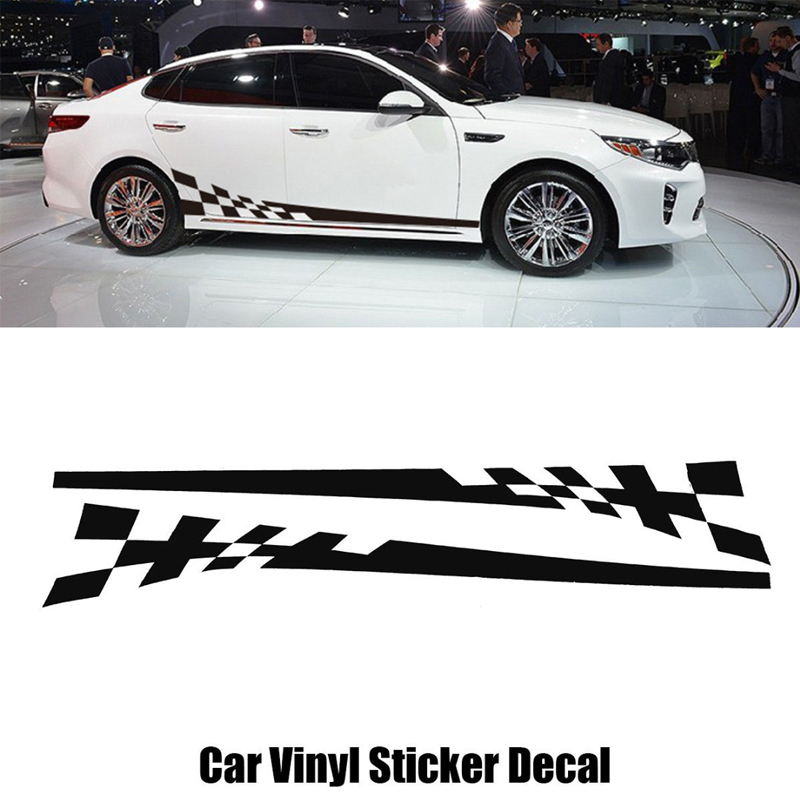 2pcs Car Body Side Skirt White Decoration Paper Sticker Stripe Vinyl Decal