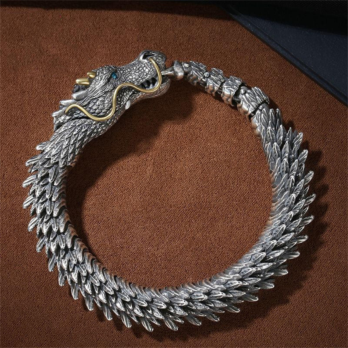 Men Silver Vintage Dragon Bracelet Unique Lucky Gift Bangle Hip Hop Jewelry  Gift