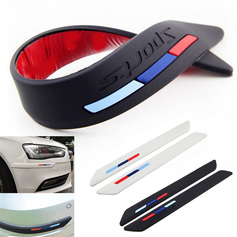 2Pcs Auto Bumper Guard Scratch Protector Rubber Sticker Strip Front