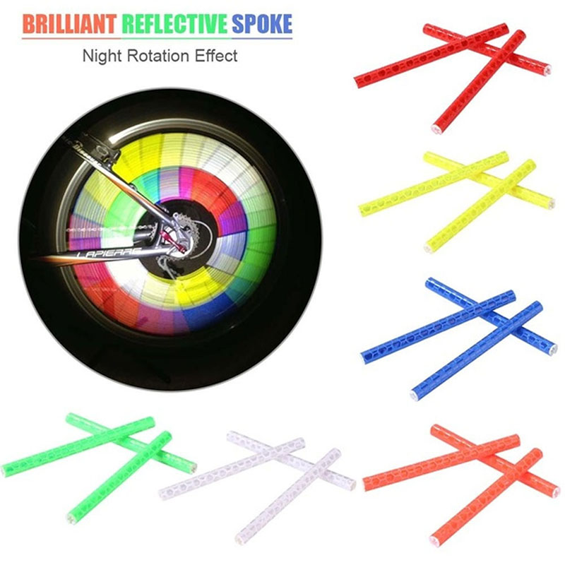 72PCS Bike Spoke Reflectors Warning Strips Reflective Clip Tube Wheel Reflective