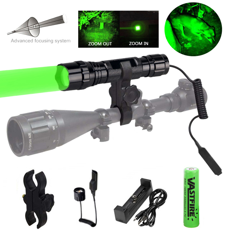 300 Yard Hunting Torch Zoomable Green Flashlight Predator Varmint Hog Light Lamp