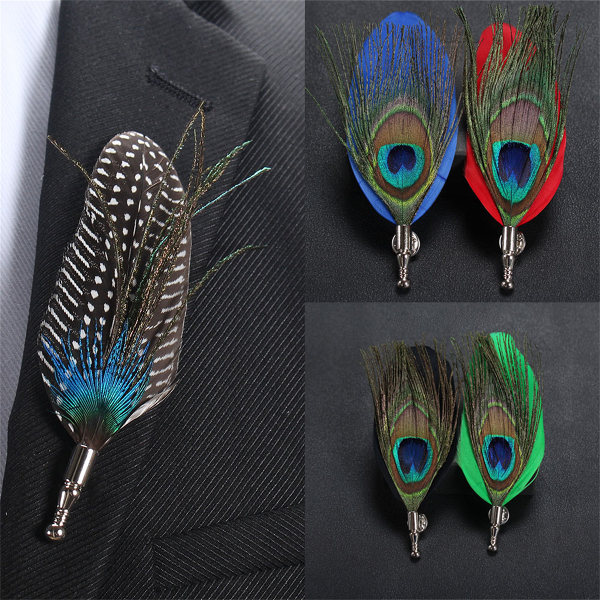 NEW Peacock feather Hat Pin Brooch W/ green satin flower, rhinestones and pearls Crystal Peacock Feather Brooch Pin Gift - Etsy main image 2