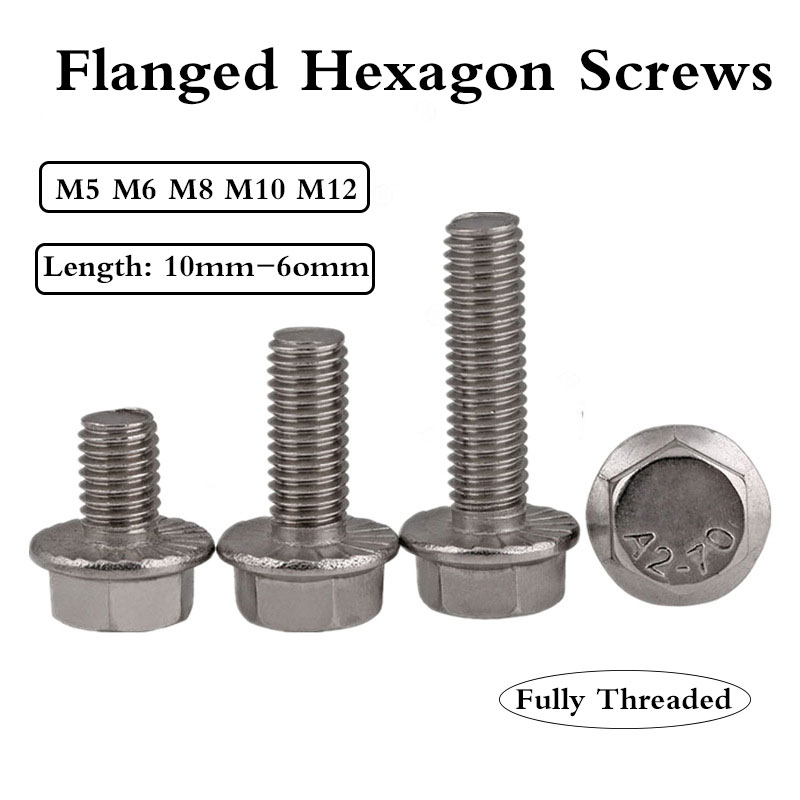 Stainless Steel Flanged Hex Head Bolts Flange Hexagon Screws M5 M12 