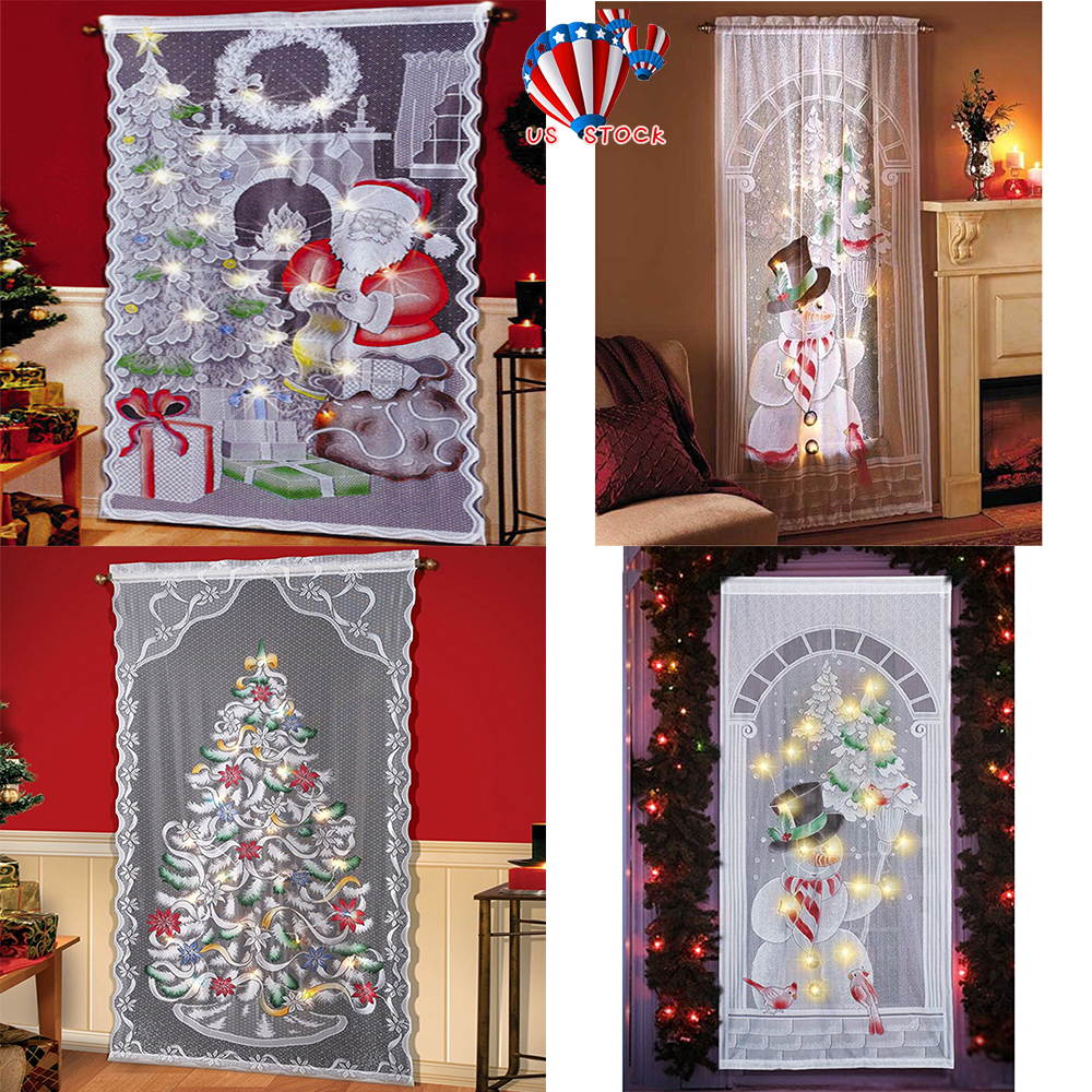 Christmas Door Window Curtain Led Light Santa Xmas Snowman Wall