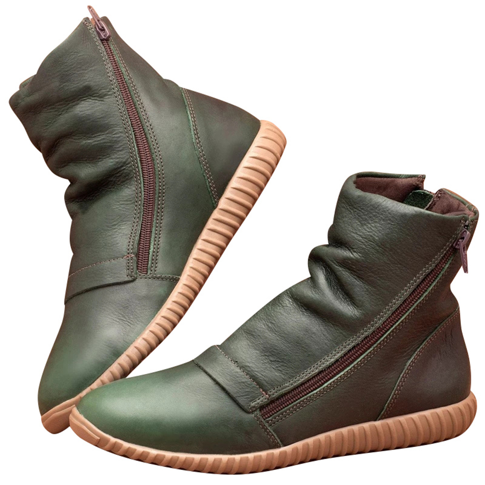 flat ankle boots with front zip