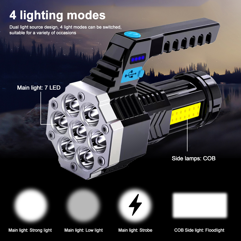 1500000LM LED Flashlight-Super Bright Torch-USB Rechargeable Lamp