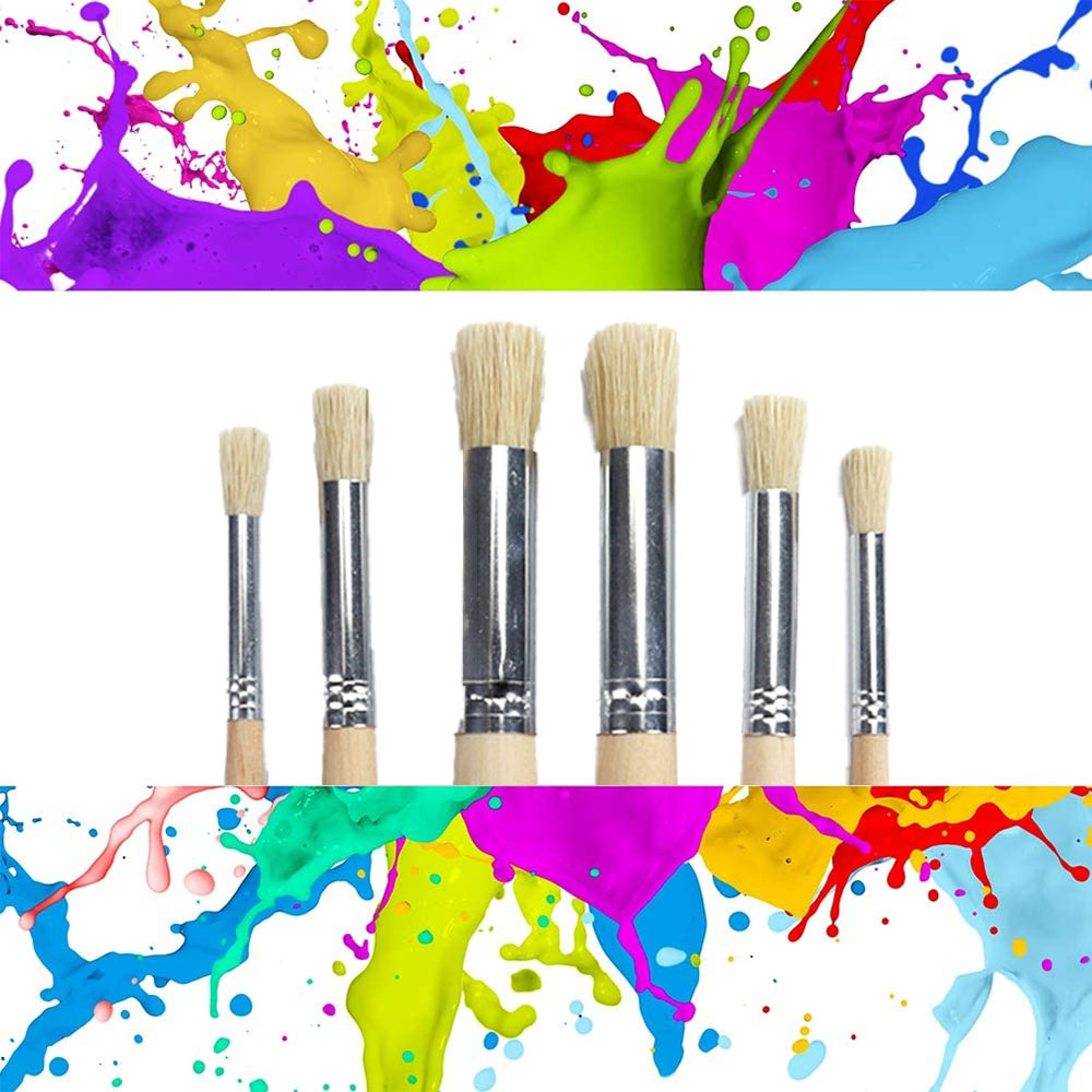 6pcs Wooden Natural Stencil Brushes Stipple Paint Brushes Set for  Oil-Painting