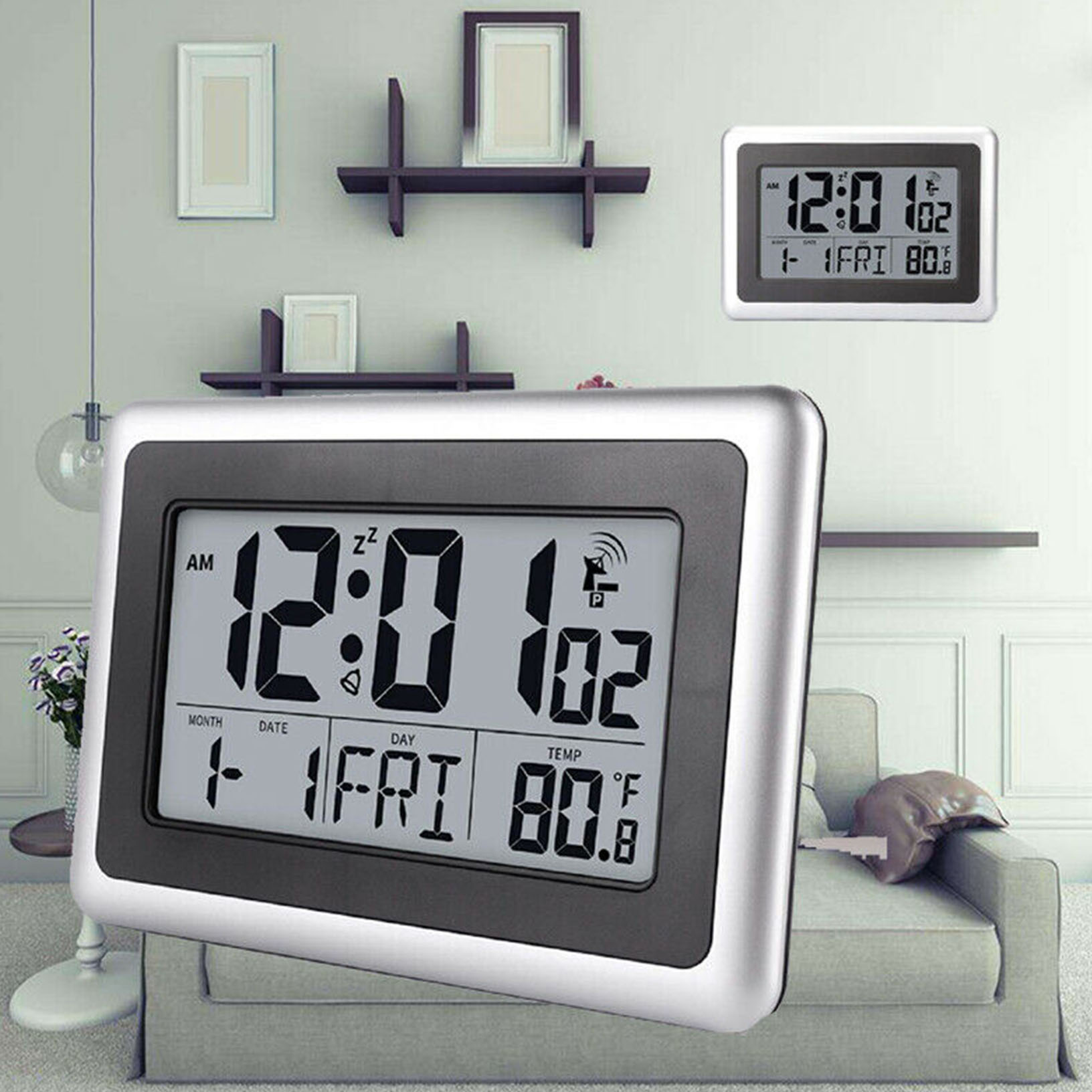 Digital Atomic Indoor Wall Desk Clocks Large Screen Calendar Timer
