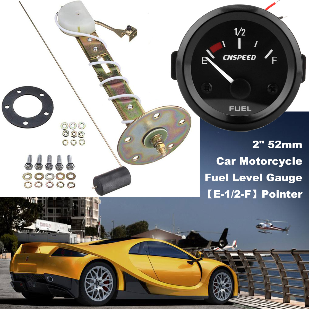 LED Universal 2" fuel tank gauge and sender unit 12v for MARINE BOAT