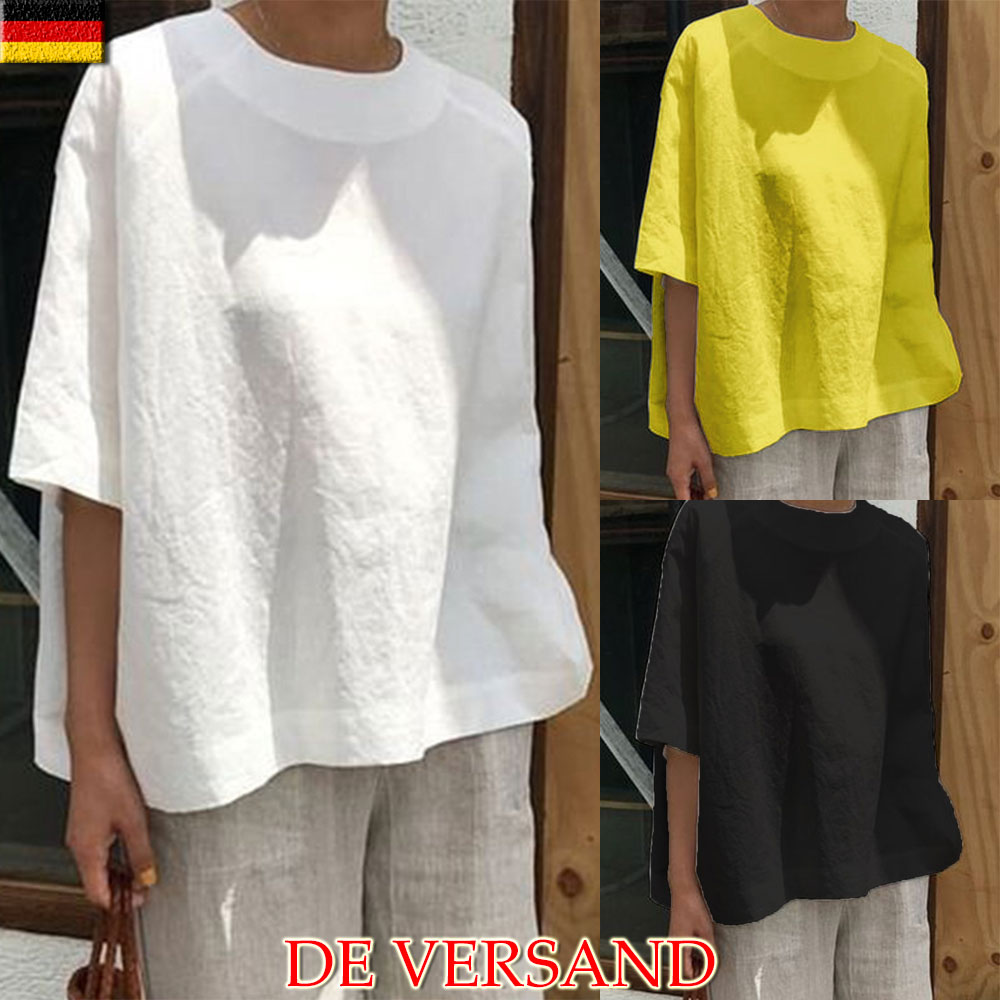 Damen Leinen Bluse Lagenlook Blusenshirt Langarmshirt Tunika Oberteil T-Shirts