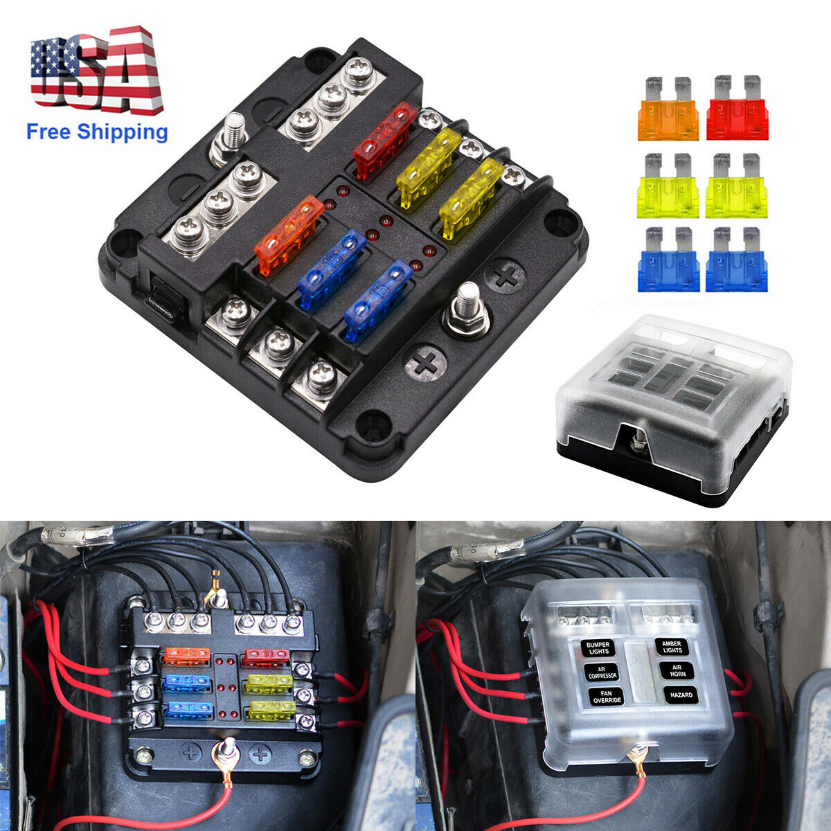 6 Way 1224V Car Boat Power Distribution Blade Fuse Holder Box Block Panel Fuses eBay