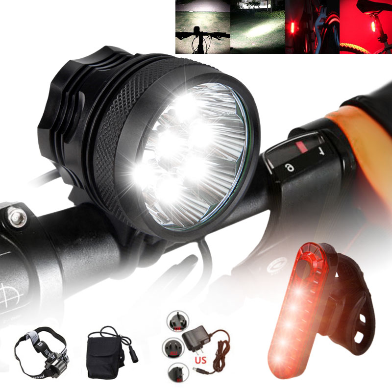 MTB Head Lamp Rechargeable 14000Lm 5x XML T6 LED Front Bicycle Bike Headlamp