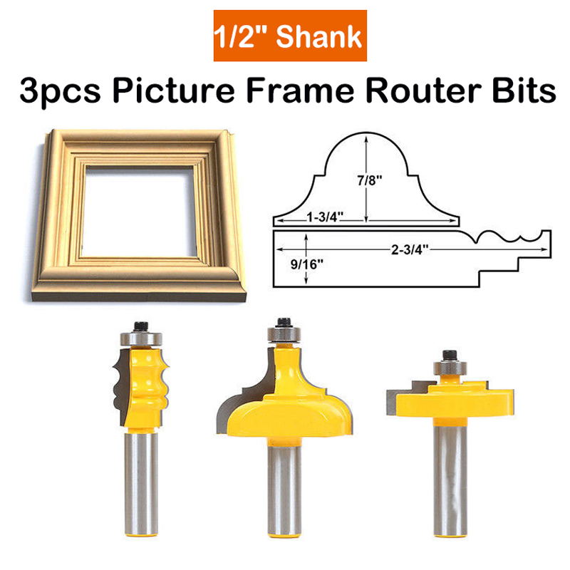 2Pcs Picture Frame Router Bit Set 1//2/" Shank Carbide Woodwork Milling Cutter