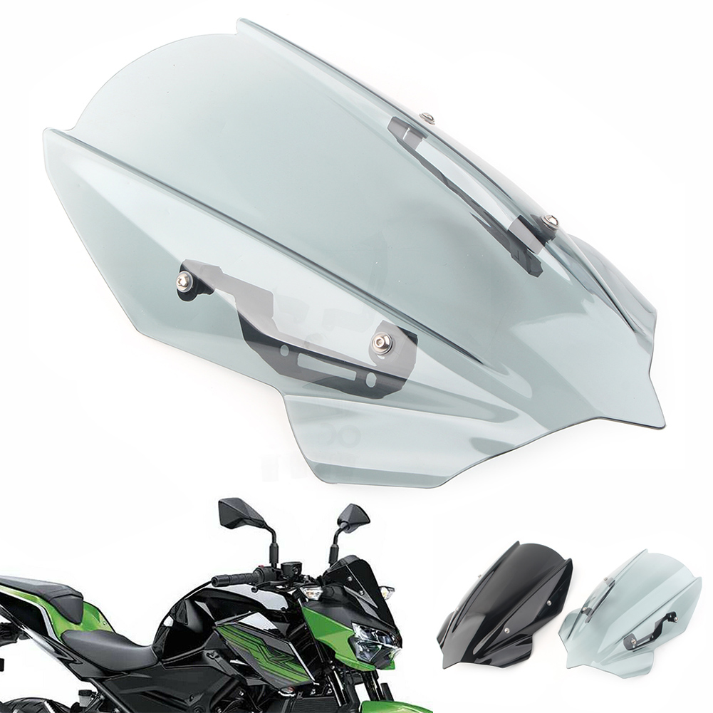 Motorcycle Windscreen For Kawasaki Z400 Z250 (2019-2023) - Black Smoke Wind Deflector, No Drill Installation