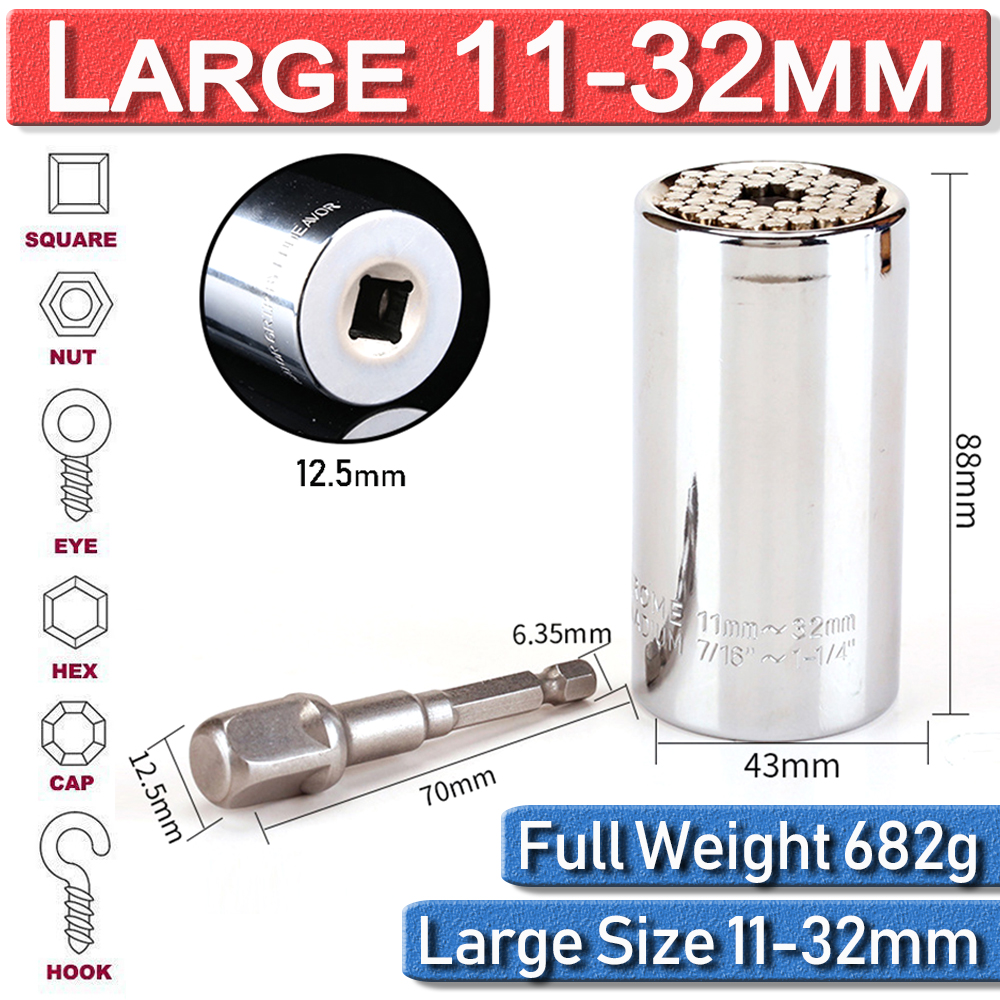 Power Drill Adapter Tools 11-32mm Gator Grip Universal Socket Wrench Spanners