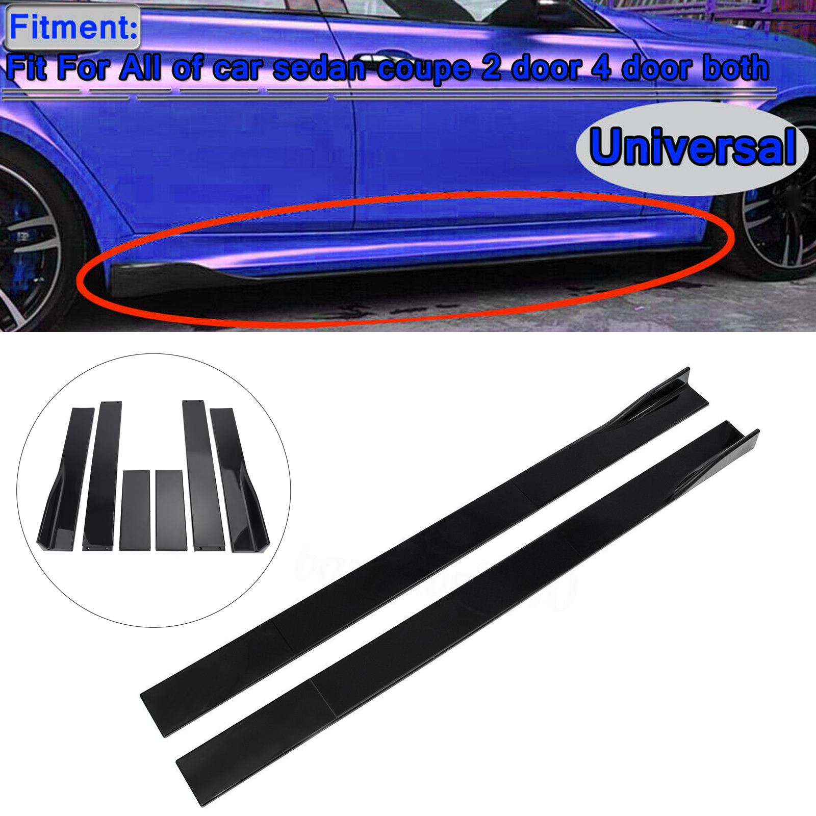 78.7/'/' Universal Side Skirts Extension Rocker Panel Cover Lip Glossy BLK