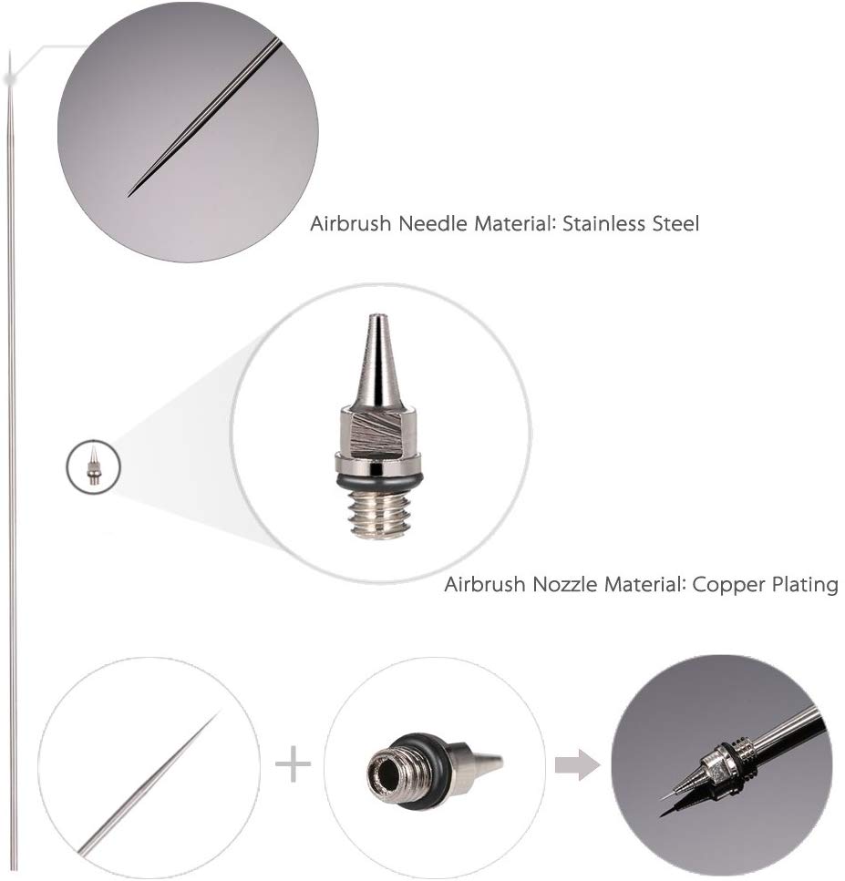 Airbrush Needle Nozzle & Nozzle Cap Airbrushing 0.2/0.3/0.5mm Airbrush