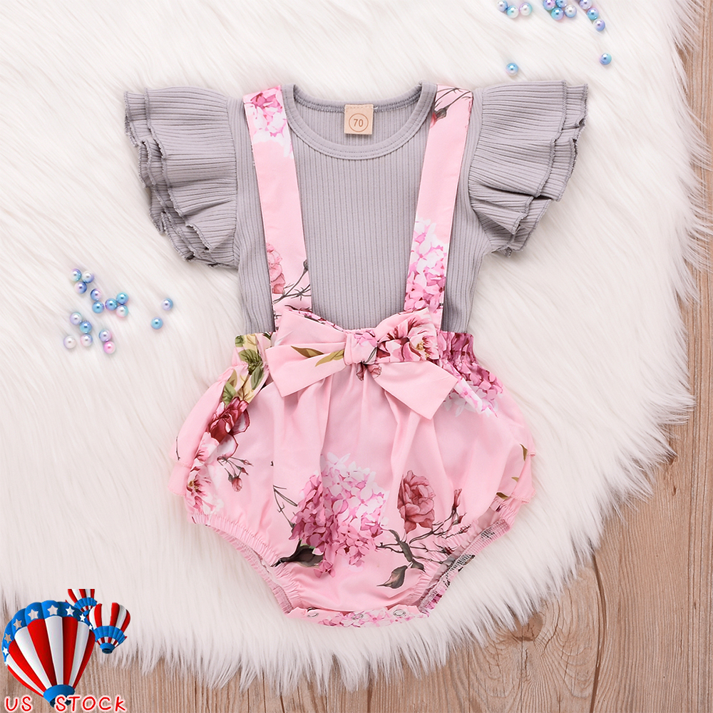 Fiomva Newborn Infant Baby Girl Outfits Clothes Basic Solid Plain Strap Ruffle Top Shirt Dress Shorts Pants 2Pcs Set